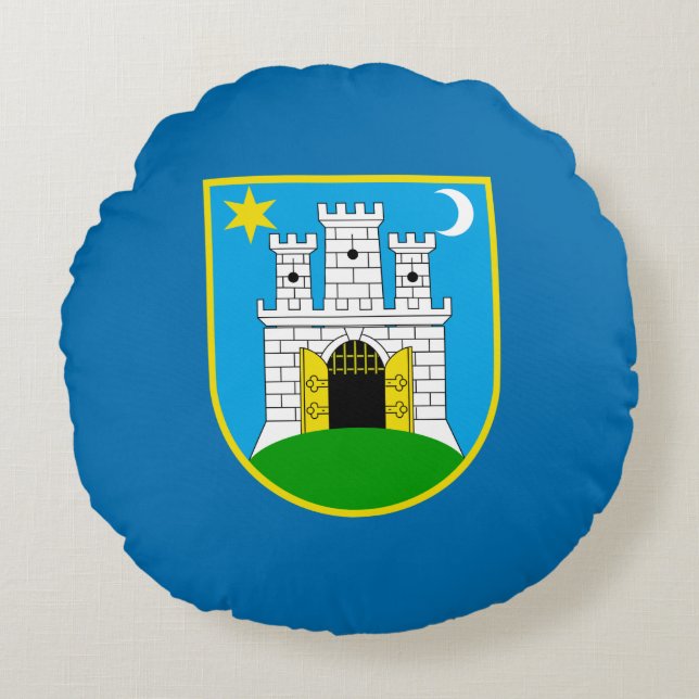 Flag of Zagreb, Croatia Round Pillow (Front)