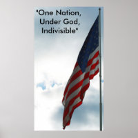 Flag on blue sky, "One Nation, Under God, Ind...
