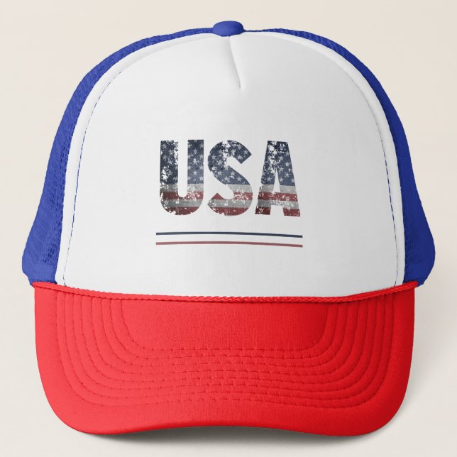 *~ Flag Patriotic AP16  Grunge American Baseball Trucker Hat (Front)