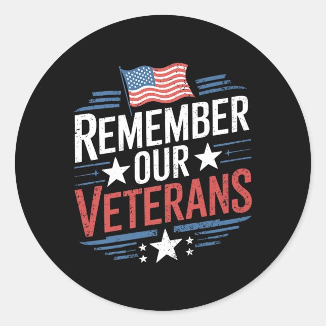 Flag Patriotic Memorial Day Remember Veterans Classic Round Sticker (Front)