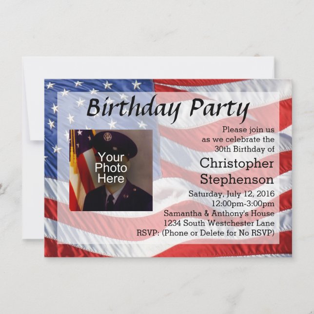 Flag/Photo Patriotic Birthday Party Invitation (Front)