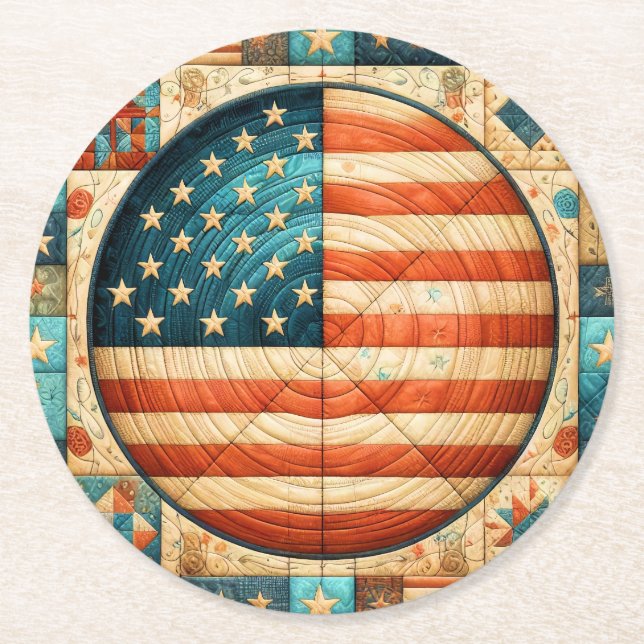 Flag Quilt Round Paper Coaster (Front)