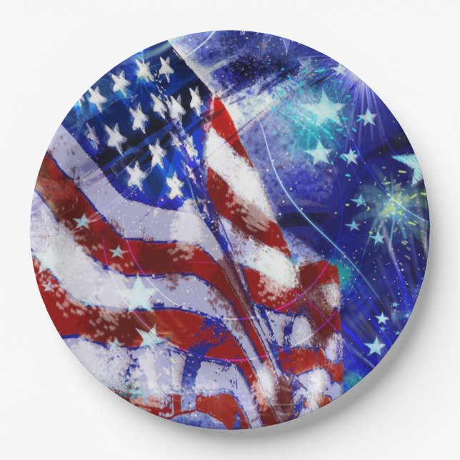 Flag "Red, White, Blue"  Elegant Modern Party Paper Plate (Front)
