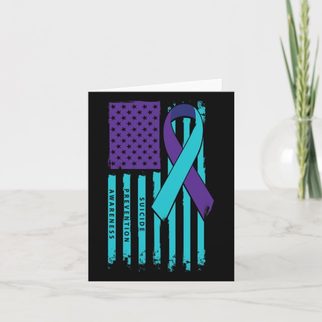 Flag Ribbon Suicide Awareness Mental Health  Card (Front)