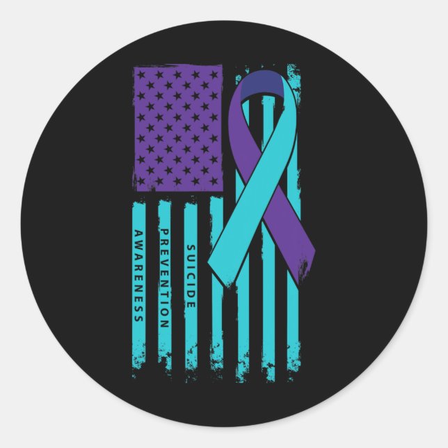 Flag Ribbon Suicide Awareness Mental Health  Classic Round Sticker (Front)