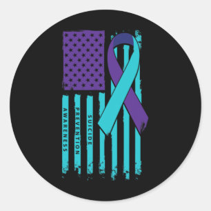 Flag Ribbon Suicide Awareness Mental Health  Classic Round Sticker