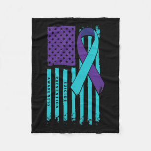 Flag Ribbon Suicide Awareness Mental Health  Fleece Blanket