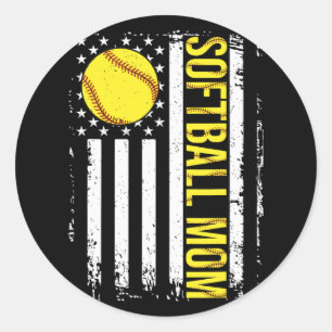 Flag Softball Team Softball Mum Mothers Day Women Classic Round Sticker