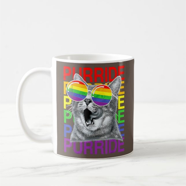 Flag Sunglasses LGBTQ Cute Cat Gay Pride Month  Coffee Mug (Left)