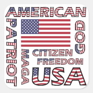 Flag Text American Patriotic Square Sticker