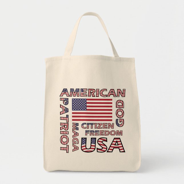 Flag Text US Patriot Old Glory Tote Bag (Front)