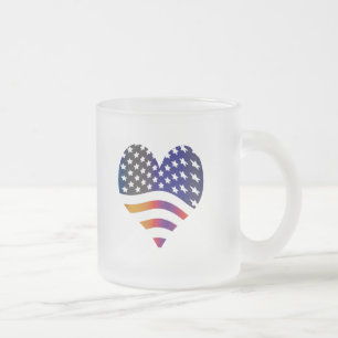 flag usa heart love american honour troops stripes frosted glass coffee mug