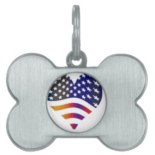 flag usa heart love american honour troops stripes pet name tag