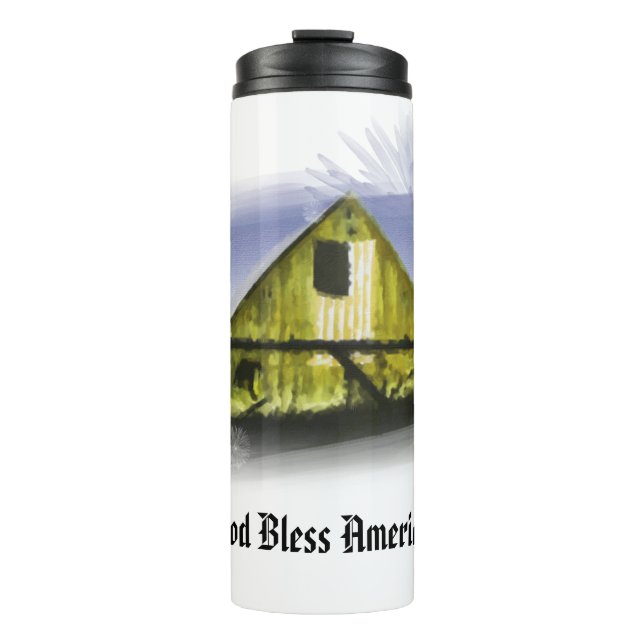 *~* Flag USA Wood Barn GOD BLESS AMERICA AP16 Thermal Tumbler (Front)