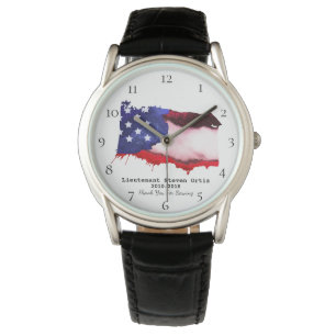 *~* Flag Veteran USA Military Red White Blue Watch