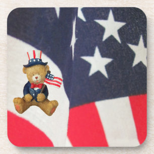 Flag Waving USA Teddy Bear Coaster