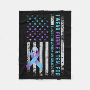 Flag Wear Purple And Teal Prevention Awareness Fleece Blanket