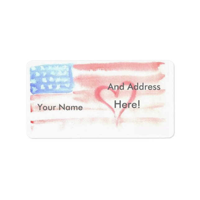 Flag with Heart Watercolor Address Labels (Front)