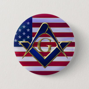 Flag with Square and Compasses 6 Cm Round Badge
