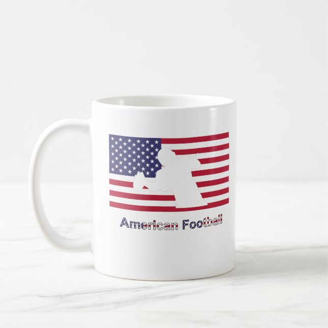Flag with the silhouette of american football play coffee mug (Left)
