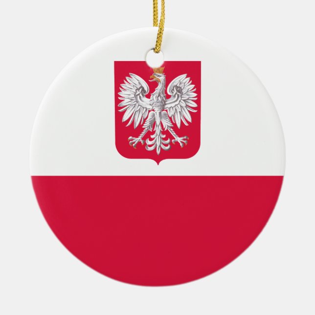 Flaga Polski - Polish Flag with Coat of Arms Ceramic Tree Decoration (Front)