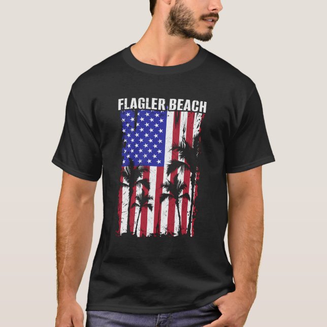 Flagler Beach - Patriotic American Flag Palm Trees T-Shirt (Front)