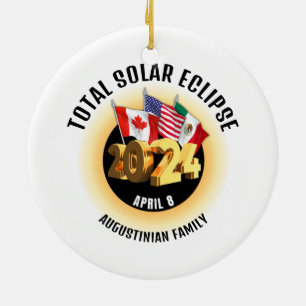 Flags 2024 TOTAL SOLAR ECLIPSE Family Ceramic Tree Decoration