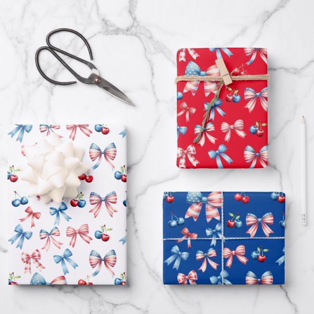 Flags and cherries wrapping paper sheet (Front)