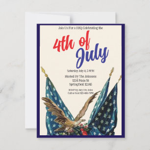 Flags and Eagle Patriotic 4th of July BBQ Party Invitation