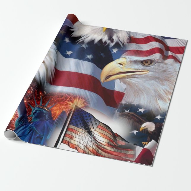 flags and Eagles Wrapping Paper (Unrolled)