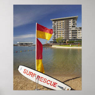Flags and surf rescue board poster