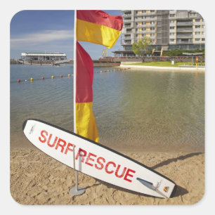 Flags and surf rescue board square sticker