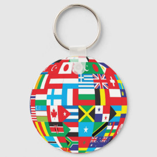 Flags Around the World Globe Key Ring