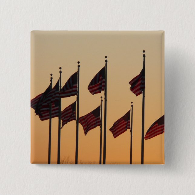 Flags at Sunset American Patriotic USA 15 Cm Square Badge (Front)
