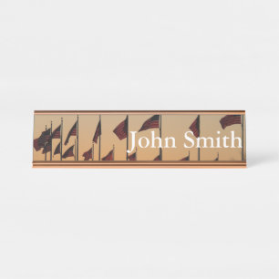 Flags at Sunset American Patriotic USA Desk Name Plate