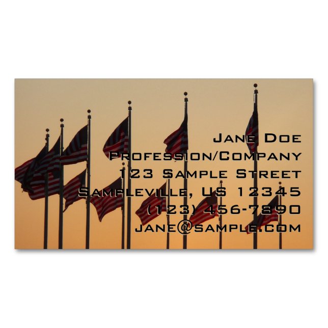 Flags at Sunset American Patriotic USA Magnetic Business Card (Front)