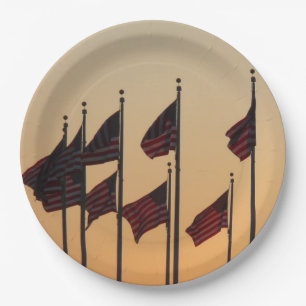 Flags at Sunset American Patriotic USA Paper Plate
