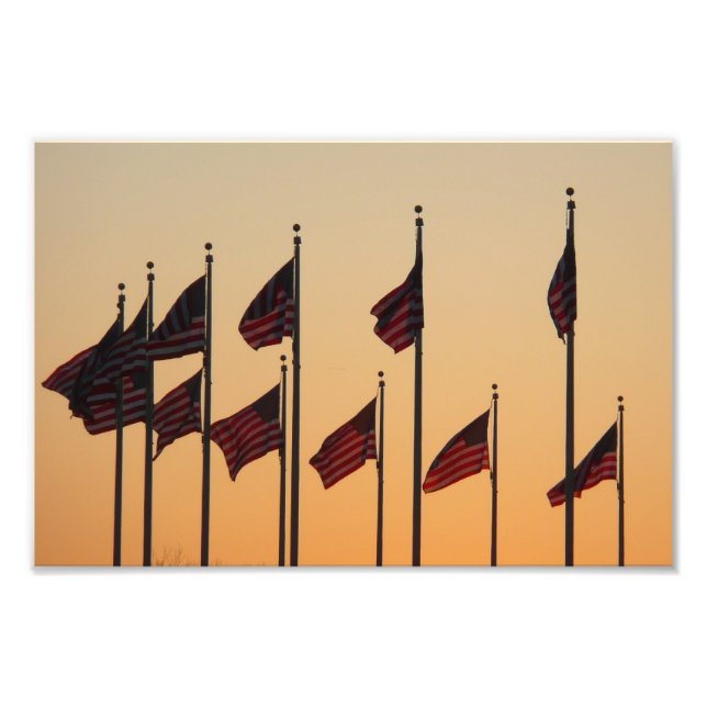 Flags at Sunset American Patriotic USA Photo Print (Front)