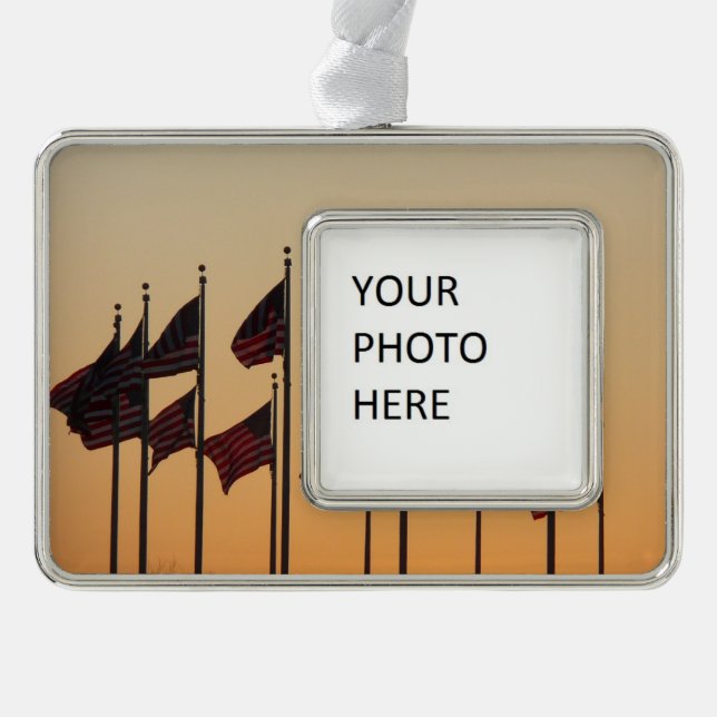 Flags at Sunset American Patriotic USA Silver Plated Framed Ornament (Front)