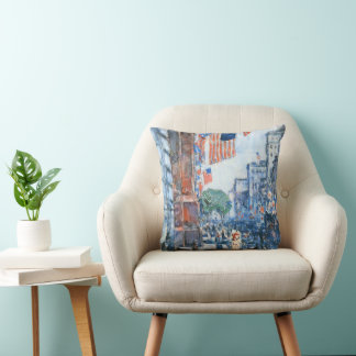Flags Fifth Avenue by Childe Hassam, Vintage Art Cushion