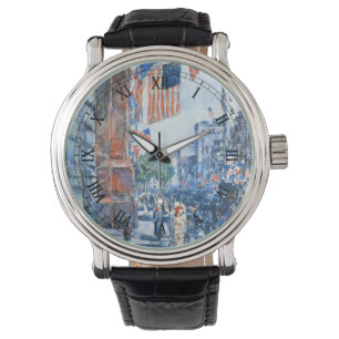 Flags Fifth Avenue by Childe Hassam, Vintage Art Watch