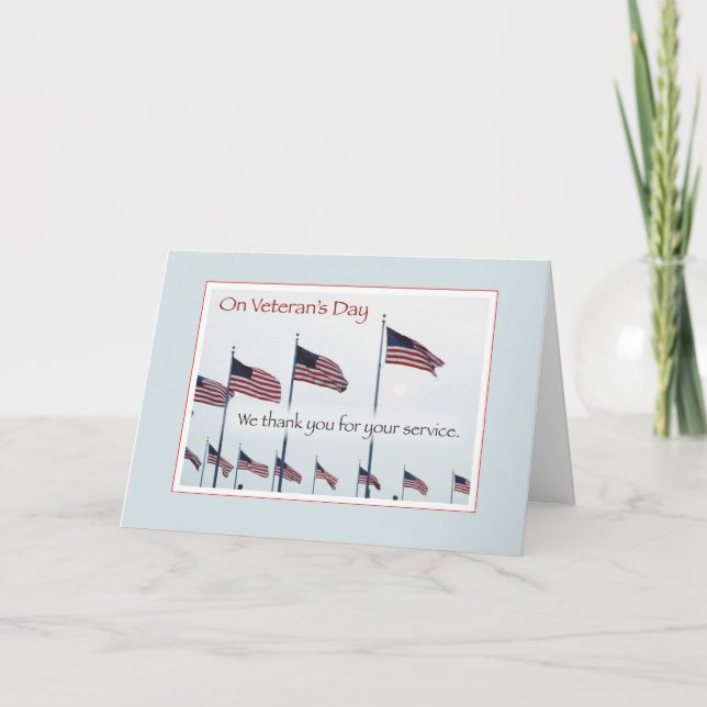 Flags Flying on Veteran's Day Thank You Card (Front)