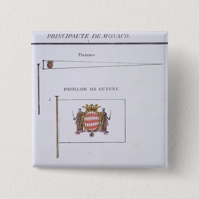 Flags from Monaco, from a French book of Flags, c. 15 Cm Square Badge (Front)