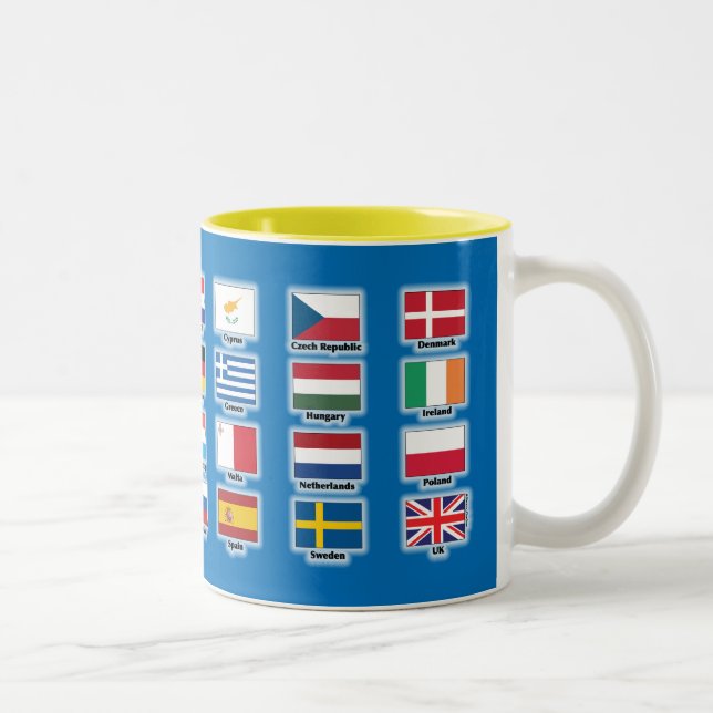 Flags of 28 European Union EU nations - no Brexit Two-Tone Coffee Mug (Right)