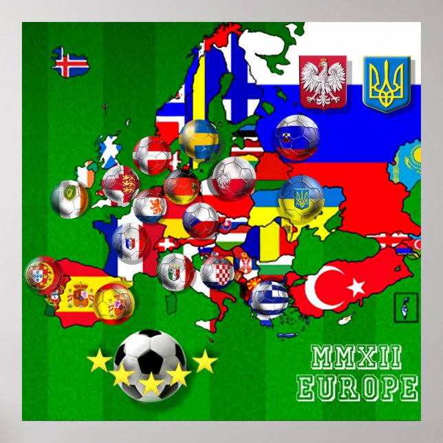 Flags of Europe 2012 Football Soccer Cup Flag Map Poster (Front)