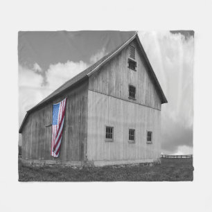 Flags of Our Farmers - Barn with American Flag Fleece Blanket