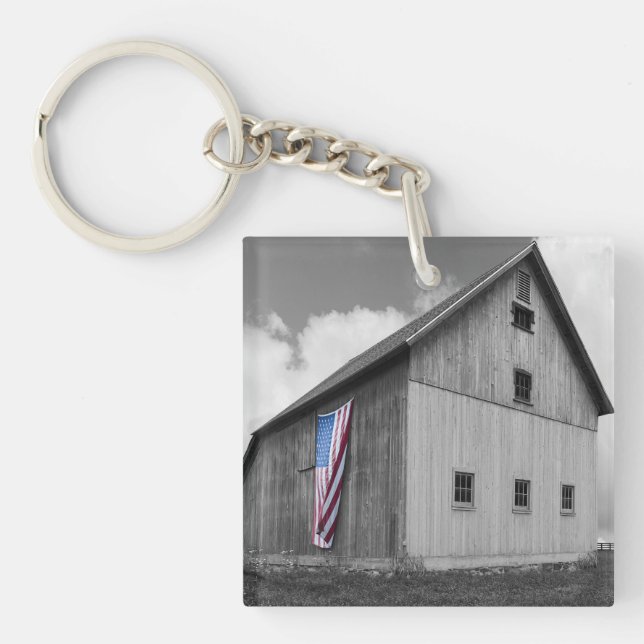 Flags of Our Farmers - Barn with American Flag Key Ring (Front)