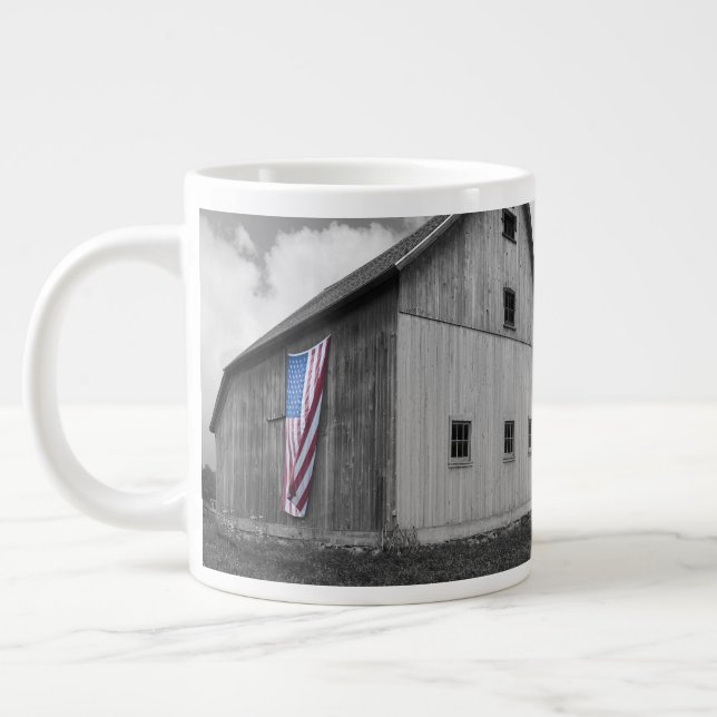 Flags of Our Farmers - Barn with American Flag Large Coffee Mug (Left)