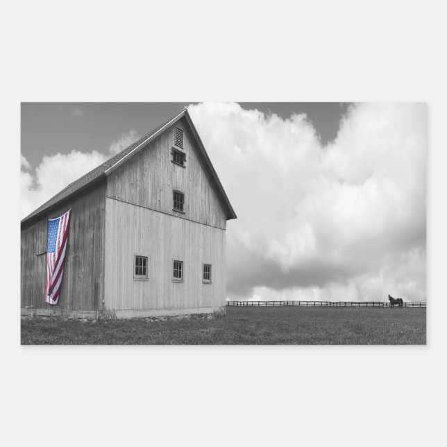 Flags of Our Farmers - Barn with American Flag Rectangular Sticker (Front)