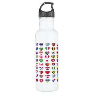 Flags of the countries heart shape 710 ml water bottle